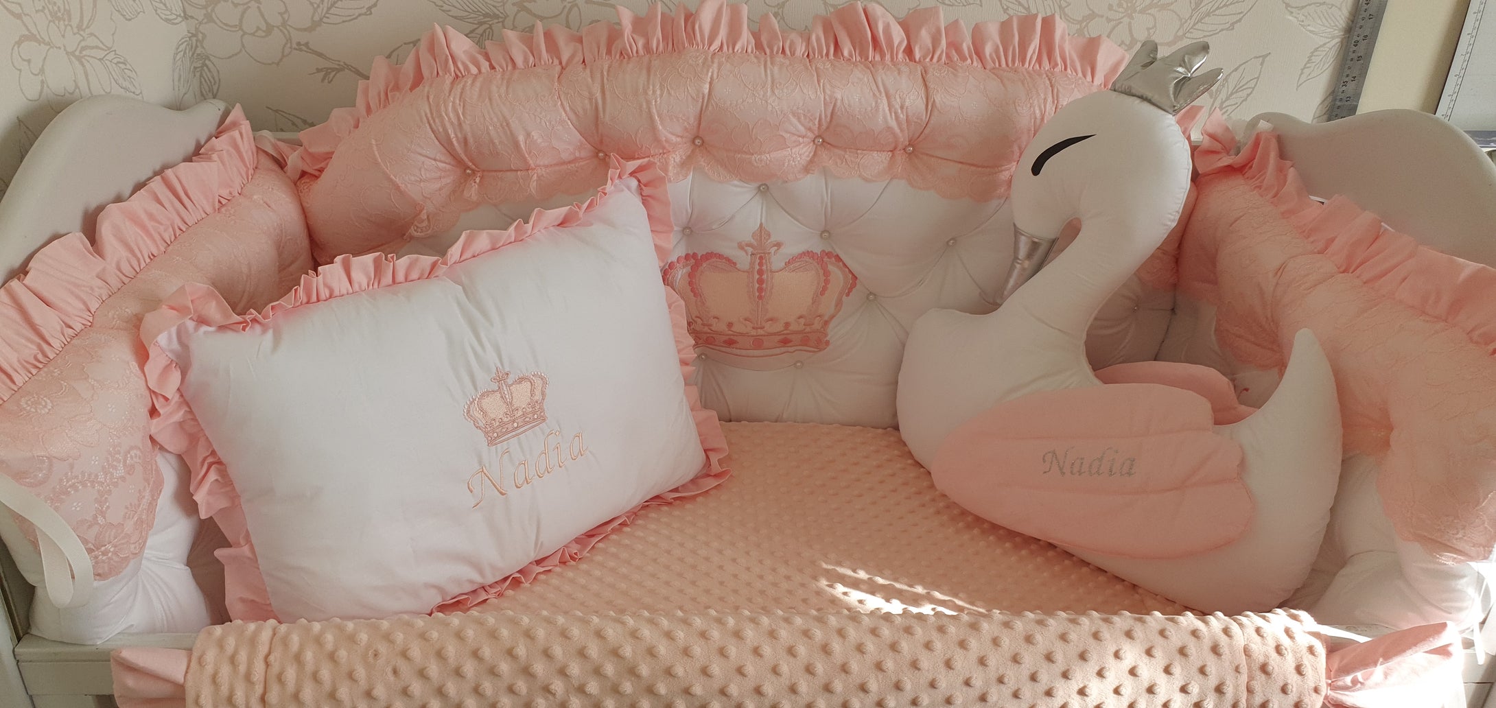 Luxury baby bedding 140x70 personalised by embroidery, 100% cotton