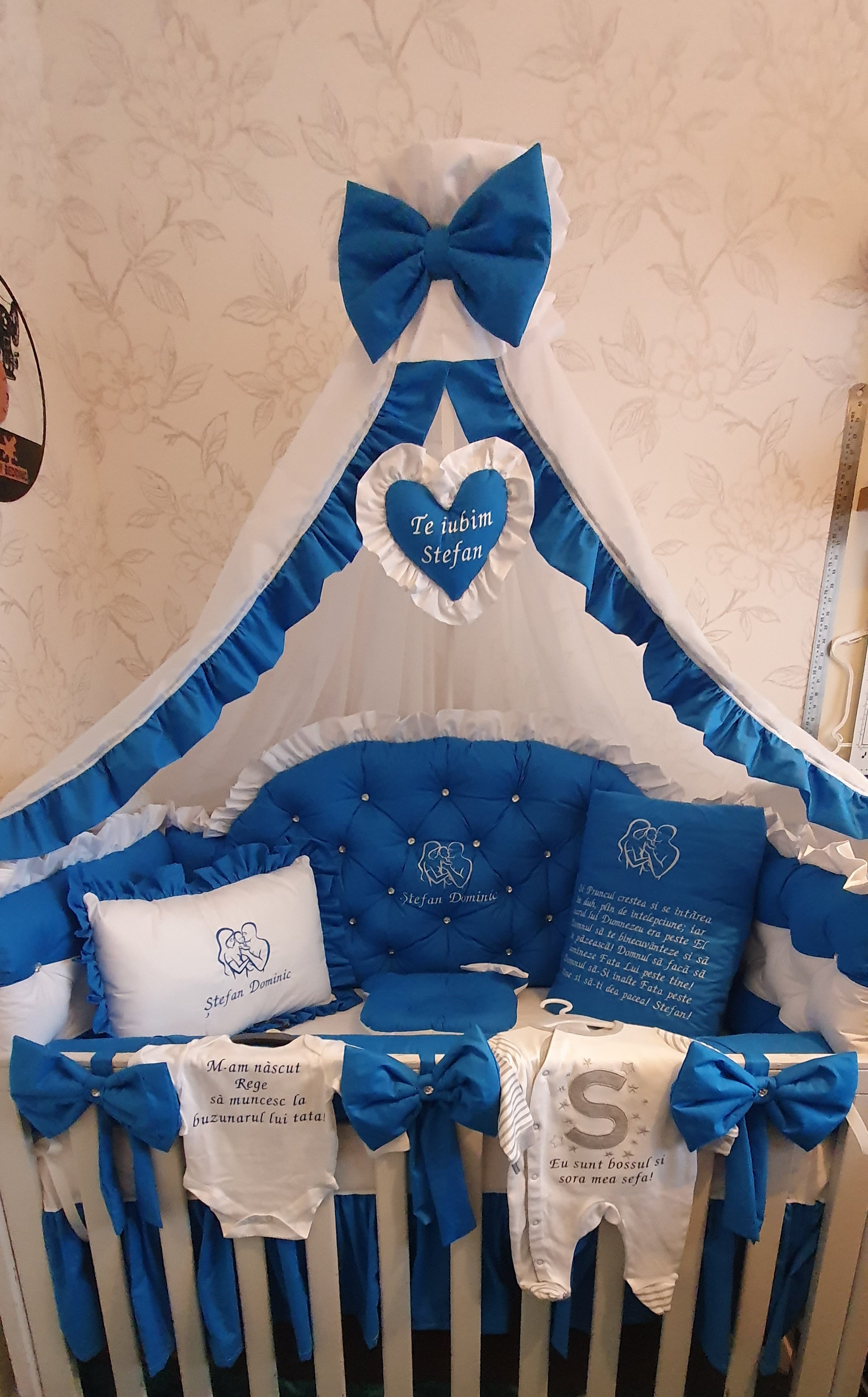Luxury baby bedding 120x60 personalised by embroidery, 100% cotton