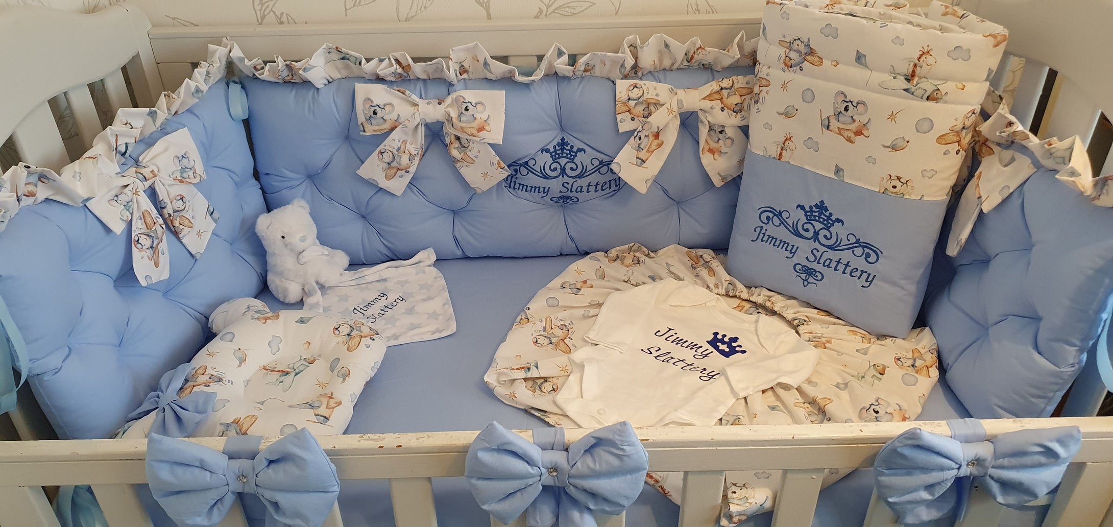 Luxury baby bedding 100x50 , 100% cotton ? Personalised By Embroidery