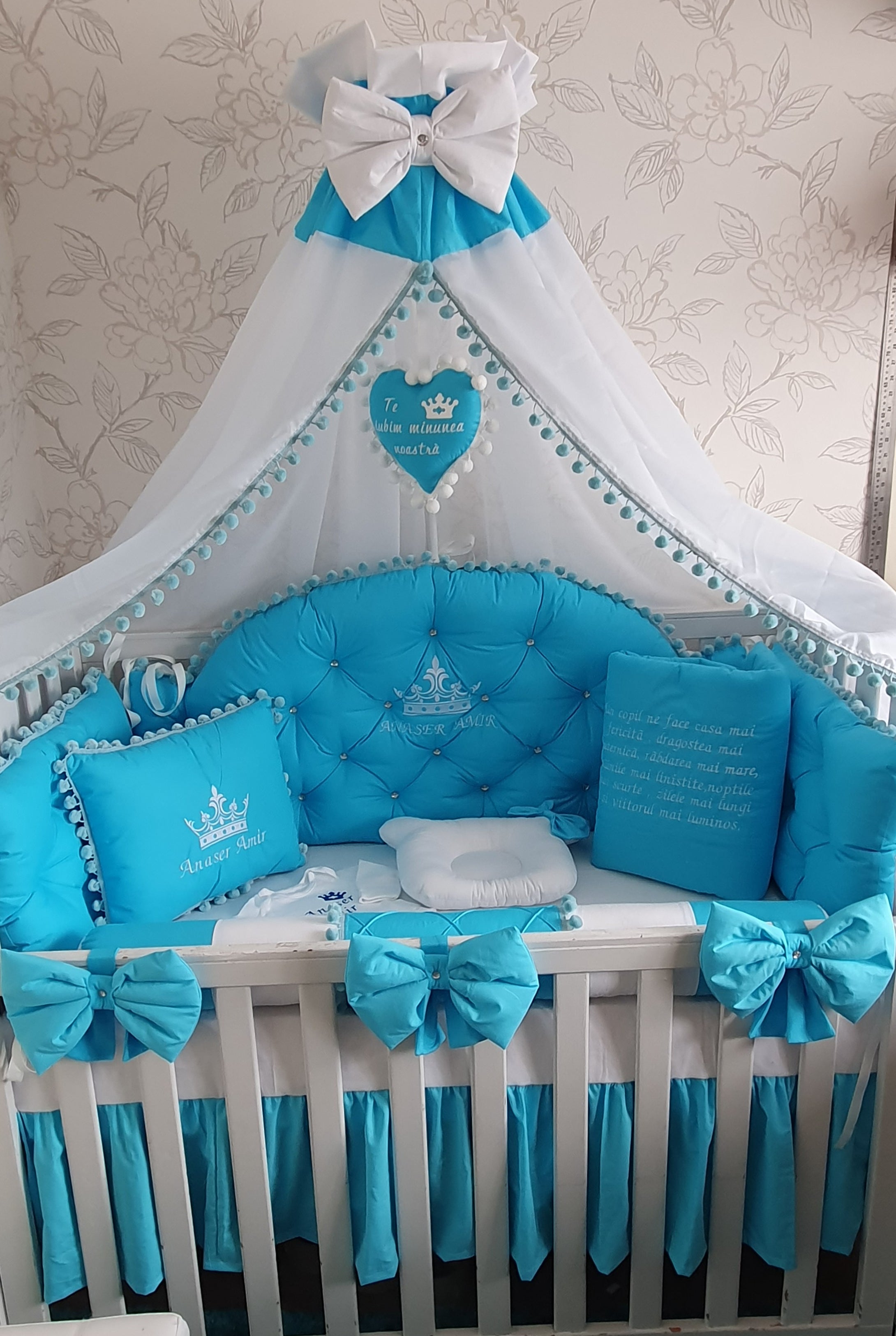 Luxury baby bedding 100x50 personalised by embroidery, 100% cotton 