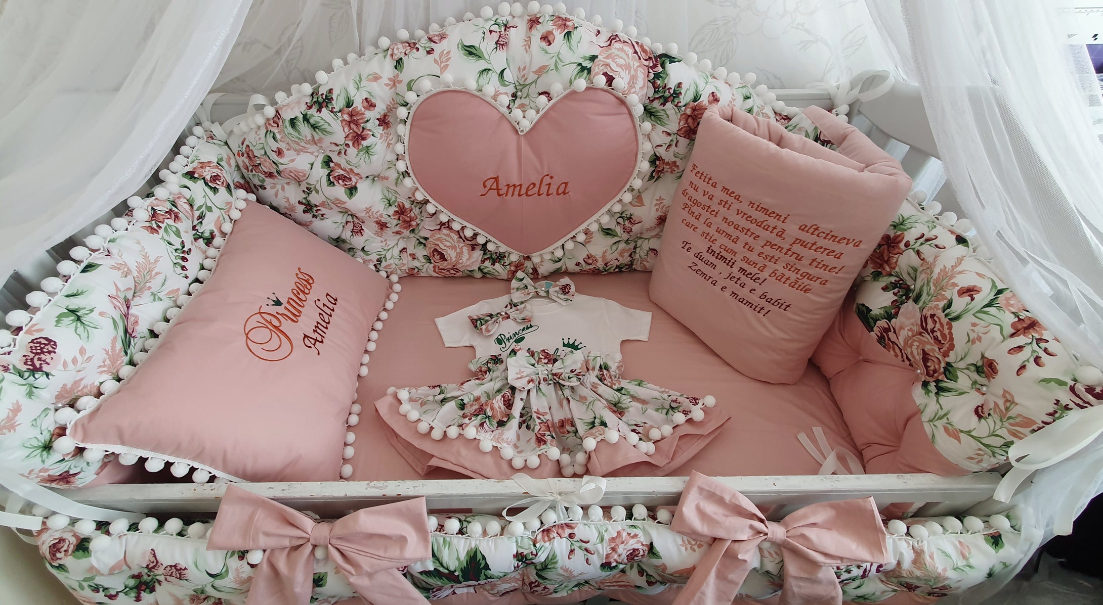 Luxury baby bedding 140x70 personalised by embroidery