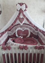 Load image into Gallery viewer, Luxury baby bedding 120x60 personalised by embroidery

